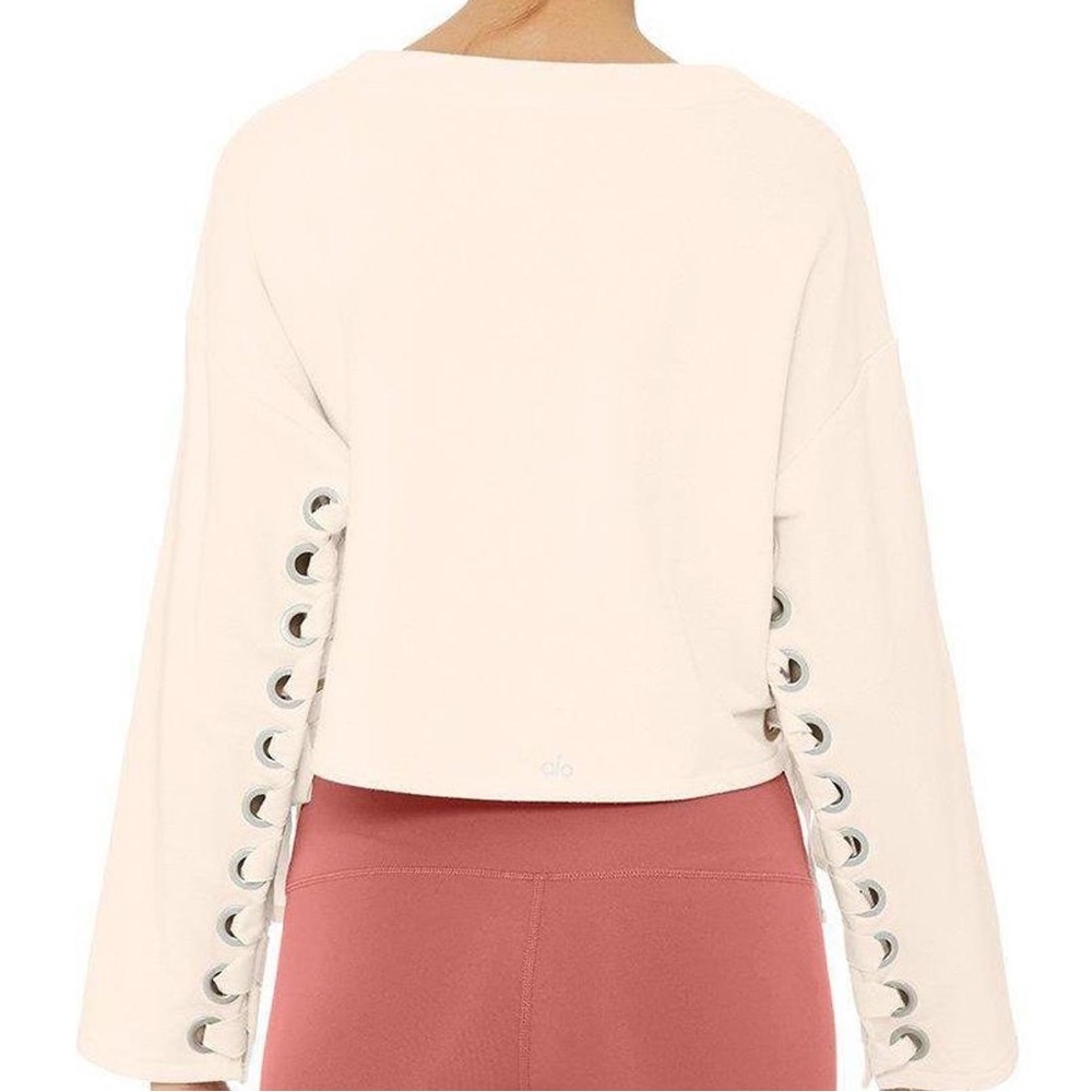 Alo Yoga Boxy Cropped Suspension Pullover, Pristine/Silver Grommets NWOT, Size M - Picture 3 of 7